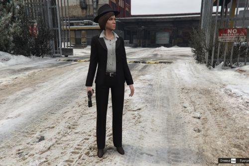 Black suit with Fedora hat for Karen/Michelle